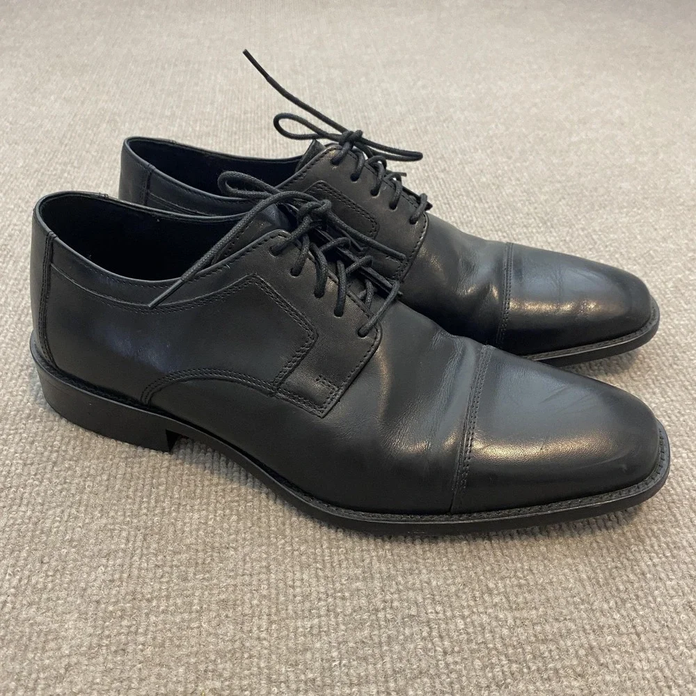 Johnston & Murphy Shoes Mens Size 11 M Black Leather Cap Toe Derby 59-11567